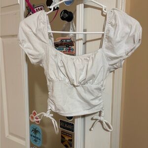 Hollister White Puff Sleeve Cinch Crop Top